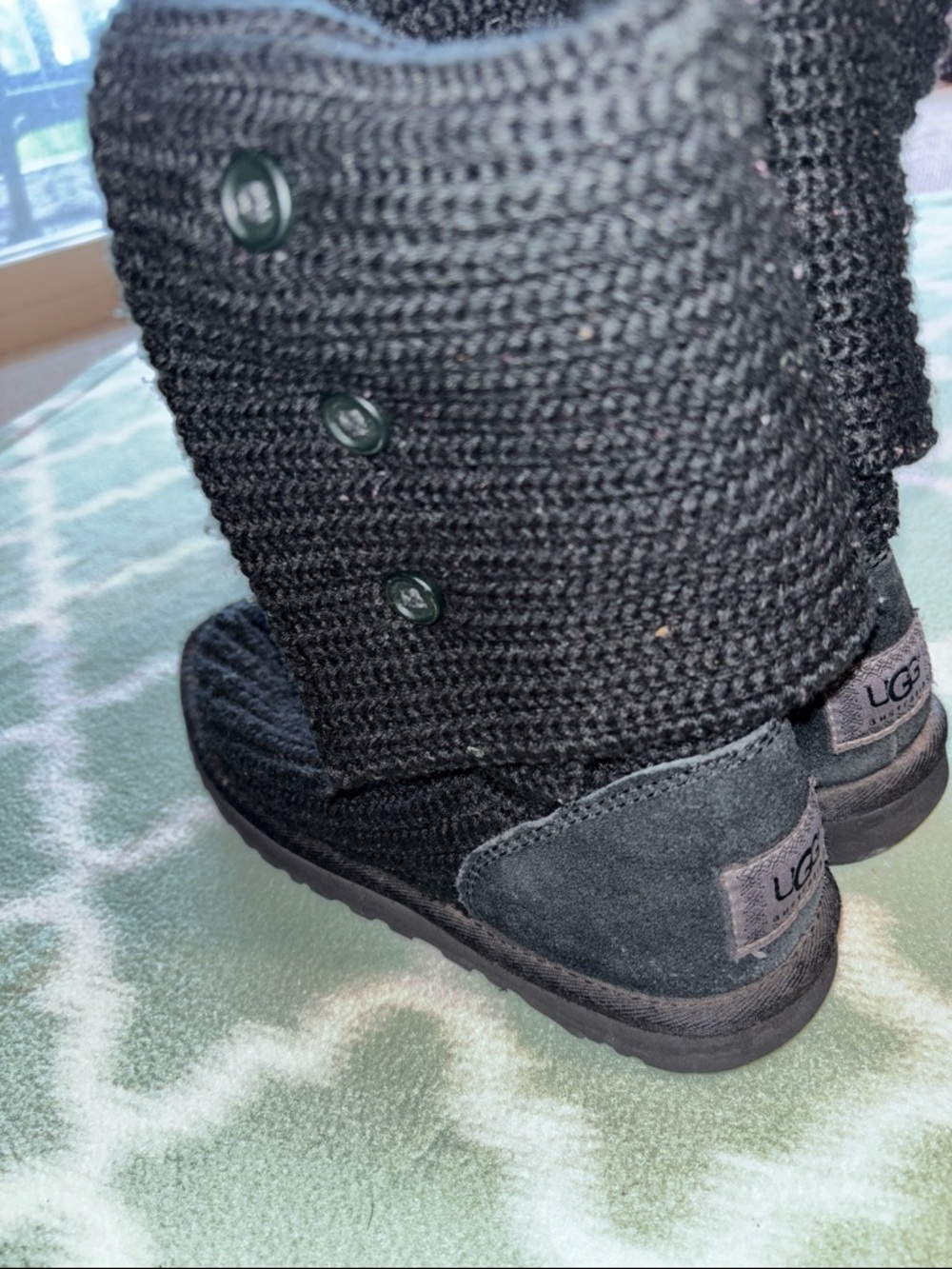 UGG Classic Cardy Knit Button Boots Black
